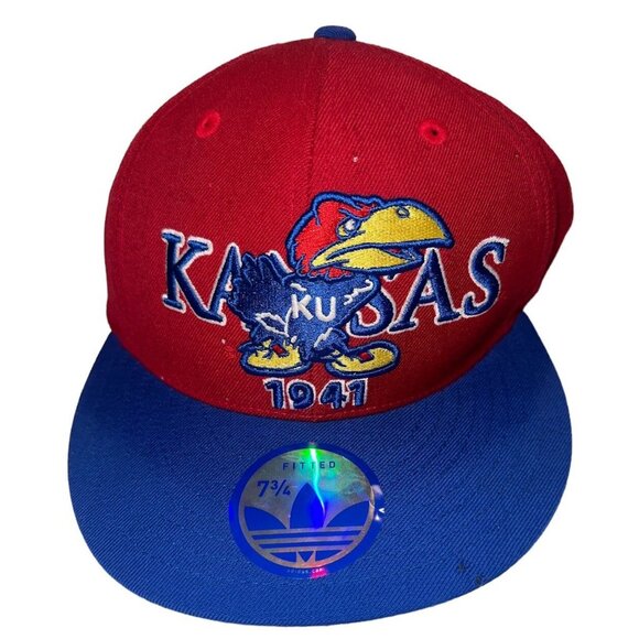 KU Adidas NCAA Kansas University Jayhawks Wool Crimson Blue Hat Fitted‎ 7 3/4 - Picture 16 of 16